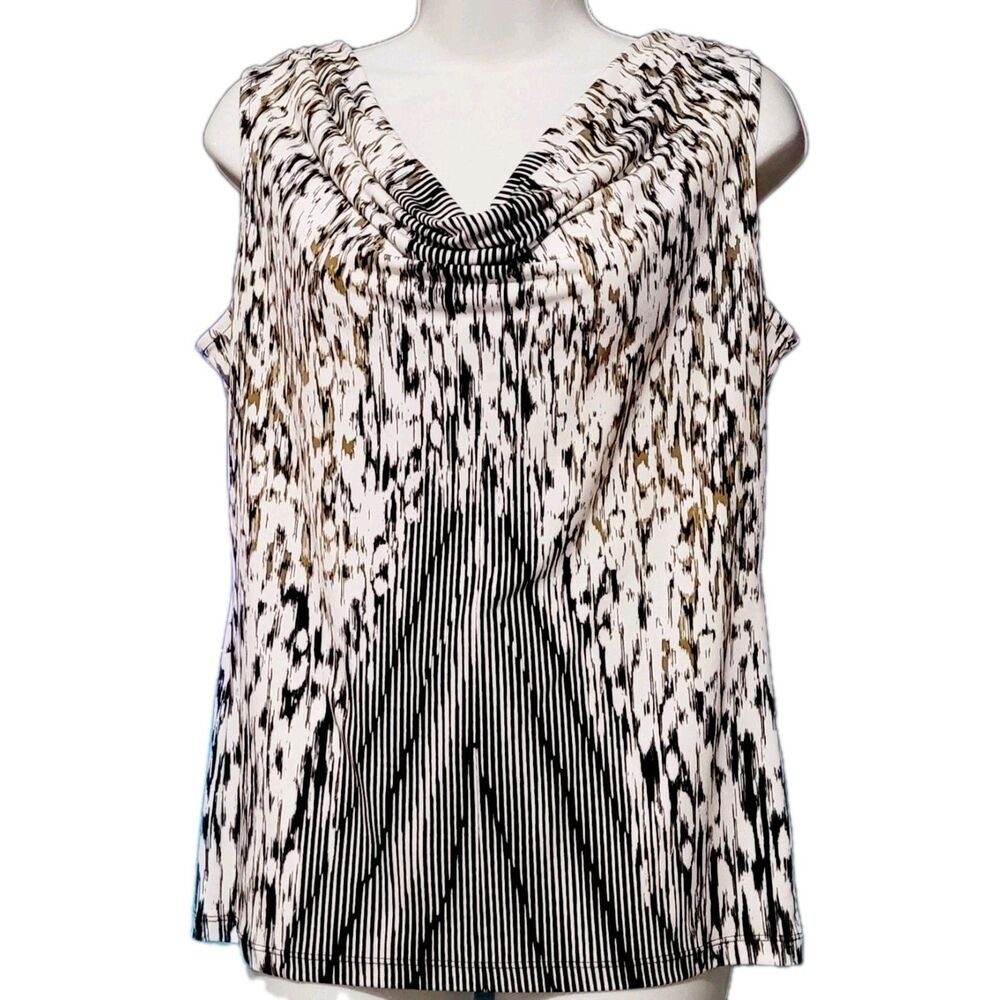 CALVIN KLEIN Women's Top Sz S Patterned Career Sleeveless Cowl Neck Pre-Owned